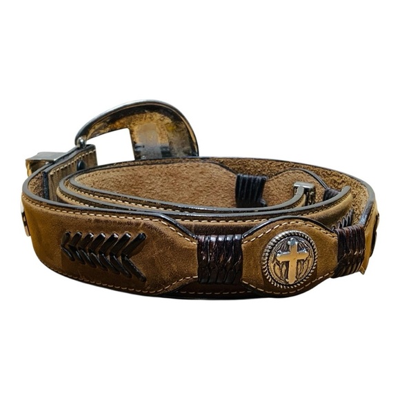 Men’s Larry Mahan Western Core Leather Embellished Belt & Buckle Sz 42 - Picture 6 of 7